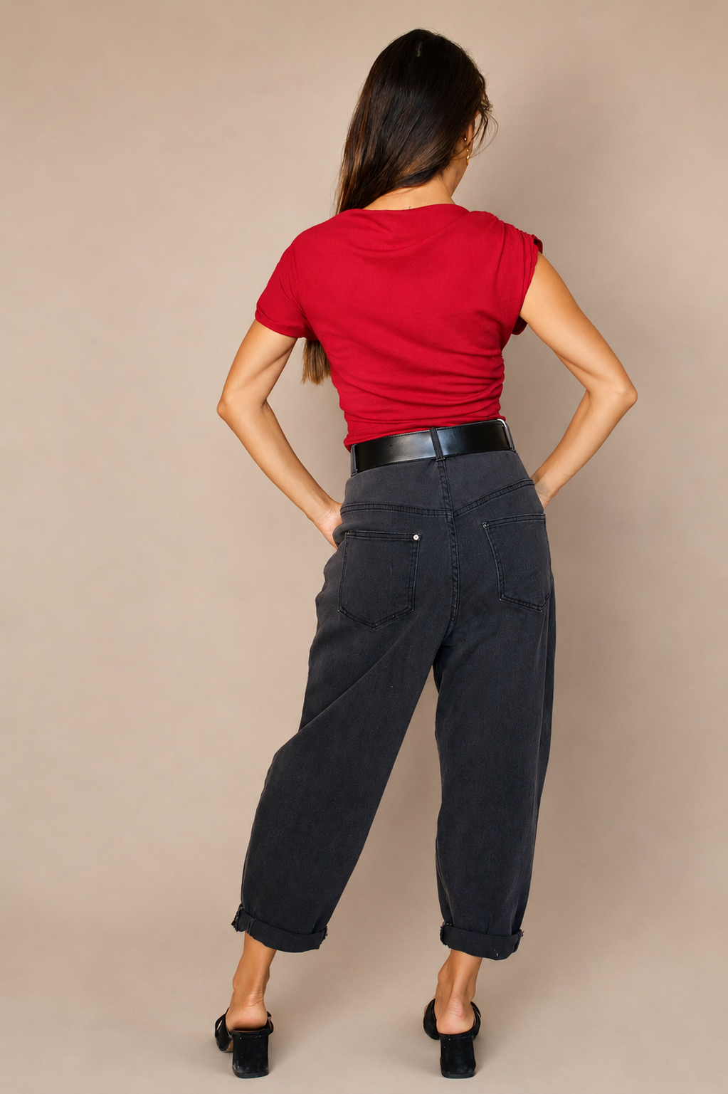 Jean ballon taille haute noir – Femme