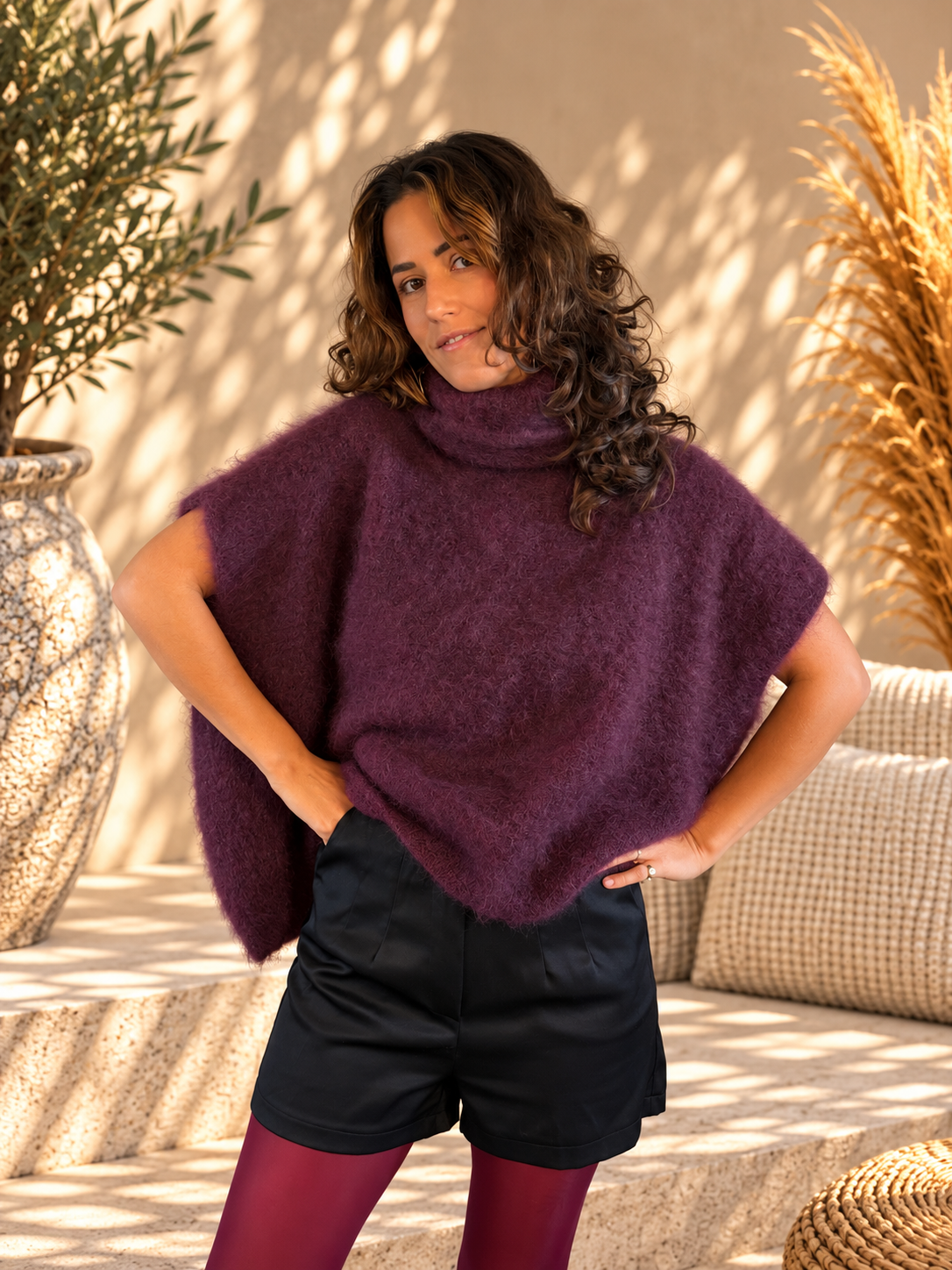 Pull manches 3/4 en laine et mohair – Femme