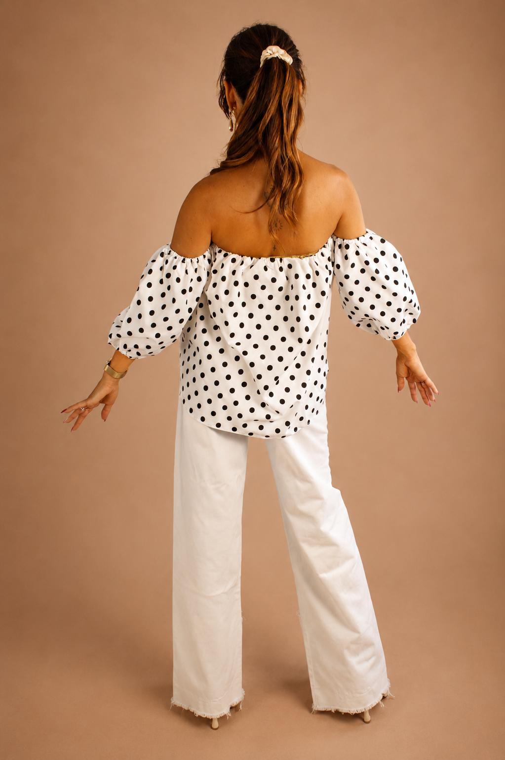 Blouse épaules dénudées à pois – Femme