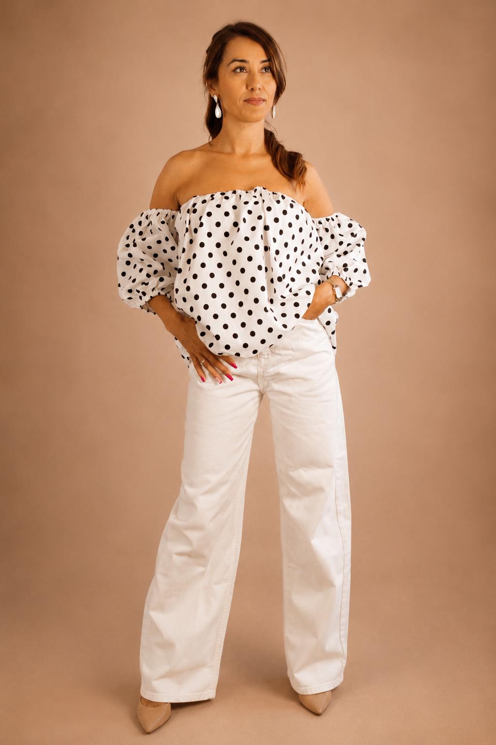 Blouse épaules dénudées à pois – Femme
