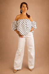 Blouse épaules dénudées à pois – Femme
