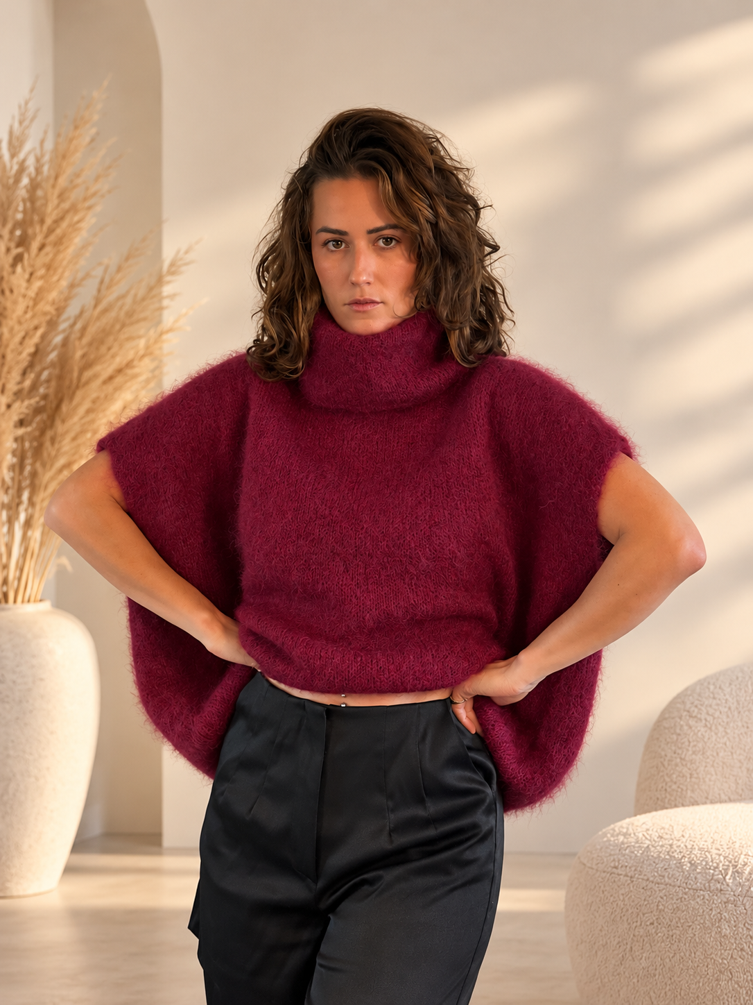 Pull manches 3/4 en laine et mohair – Femme