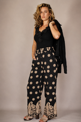 Top noir à volants en coton – Femme