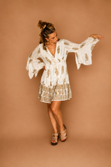 Robe midi bohème blanche en viscose – Taille unique