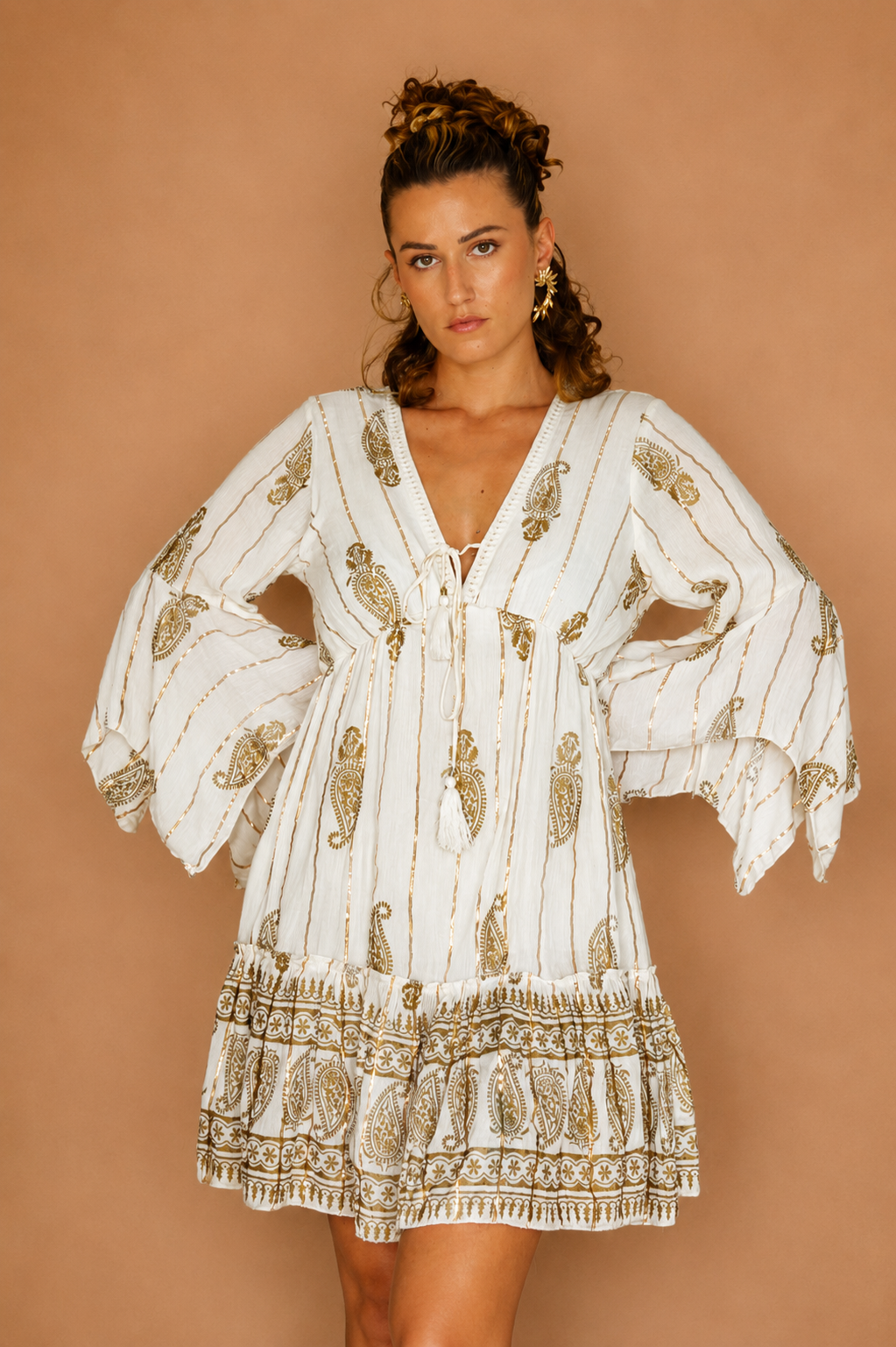 Robe midi bohème blanche en viscose – Taille unique