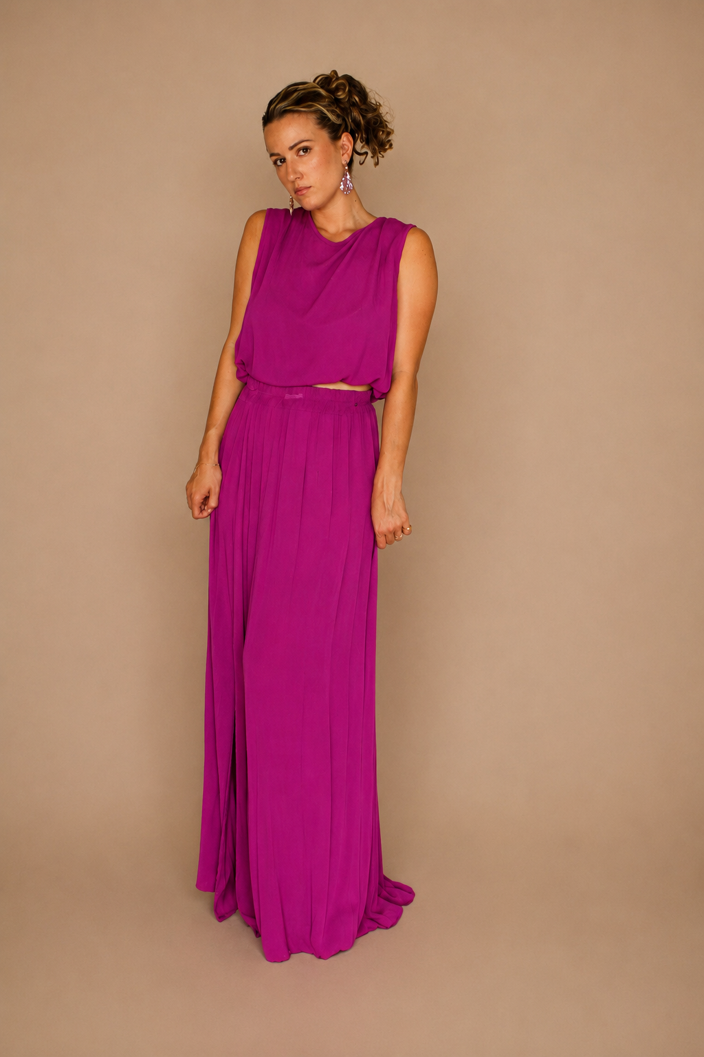 Ensemble fuchsia avec jupe longue fendue – Femme
