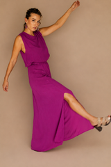 Ensemble fuchsia avec jupe longue fendue – Femme