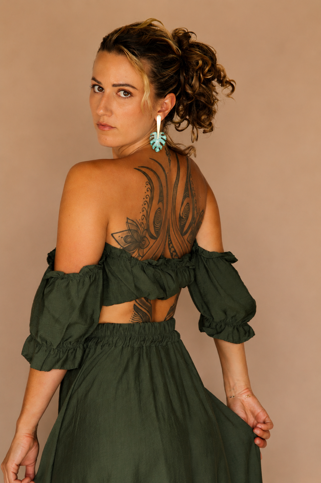 Ensemble bohème vert avec jupe asymétrique – Femme