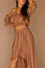 Ensemble bohème camel avec jupe asymétrique – Femme