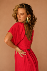 Robe midi framboise fendue en viscose – Femme