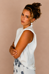 T-shirt blanc à épaulettes en coton – Femme