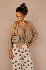 Blouse beige aux épaules dénudées en coton – Femme