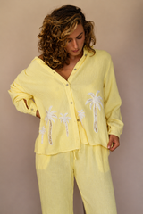 Pantalon fluide en gaze de coton jaune pastel – Femme