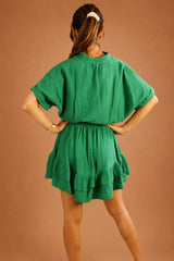 Ensemble deux pièces en gaze de coton vert – Femme