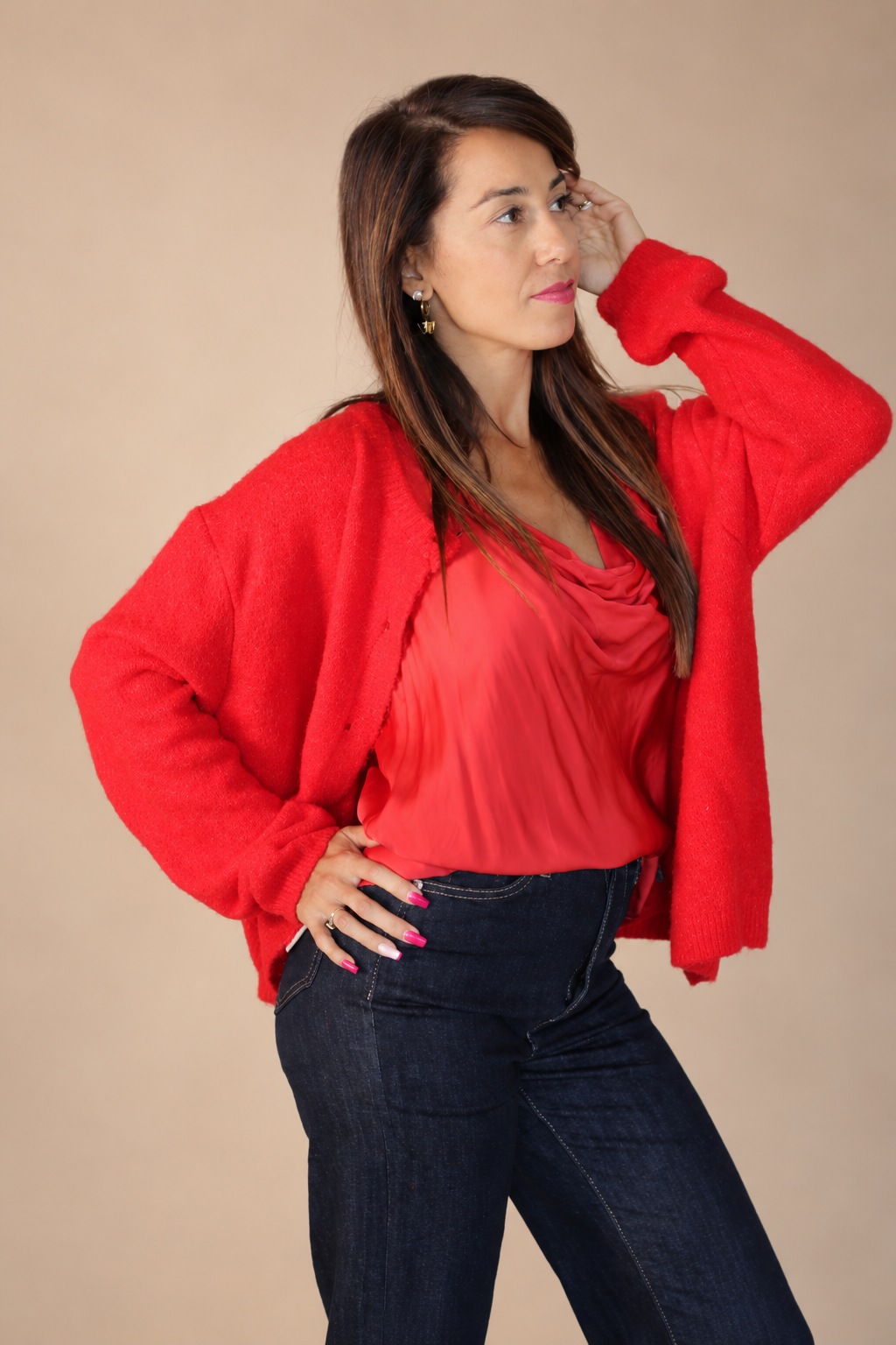 Gilet doux à col rond  – Femme