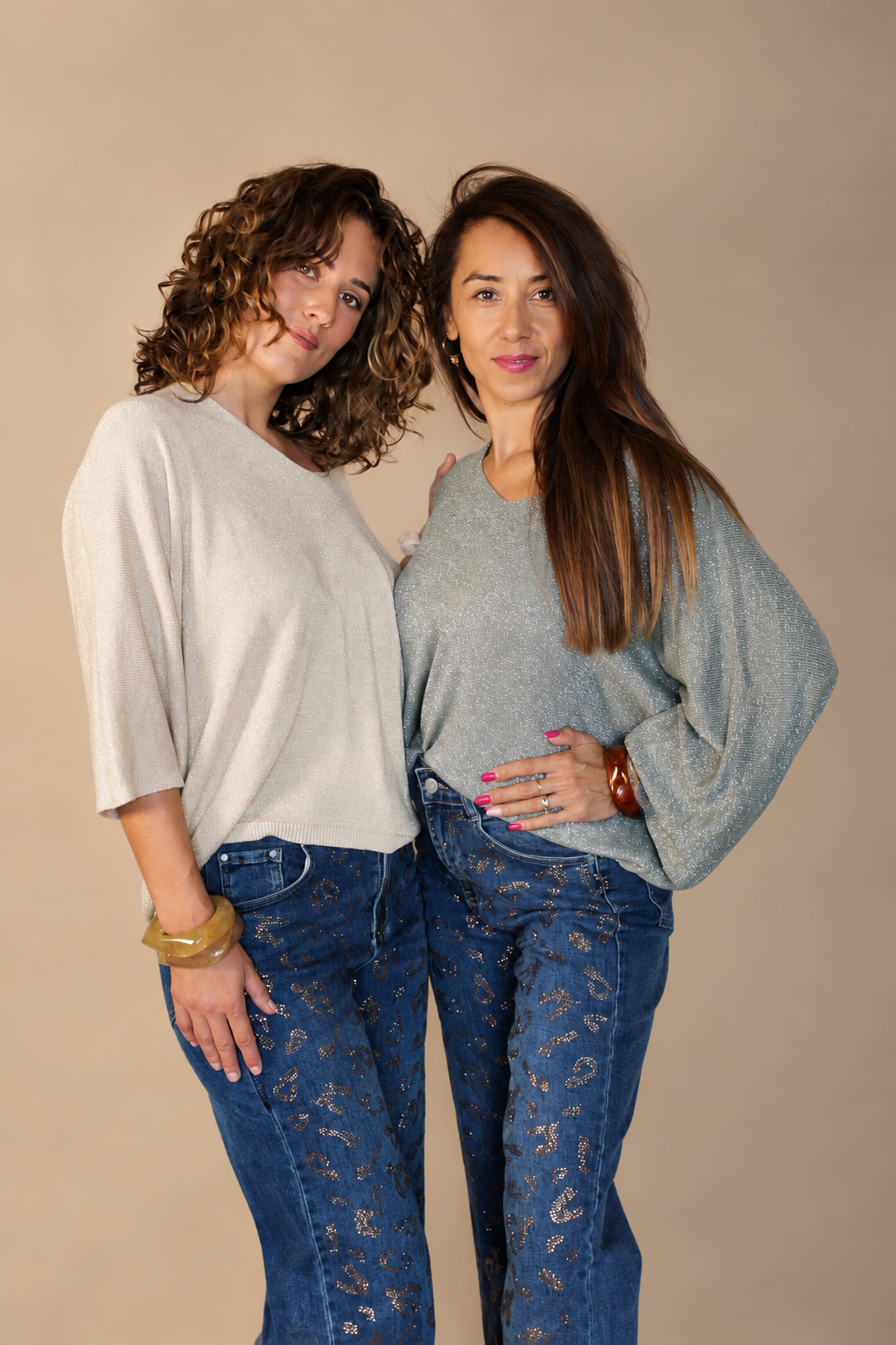 Jean taille haute à strass – Bleu jeans