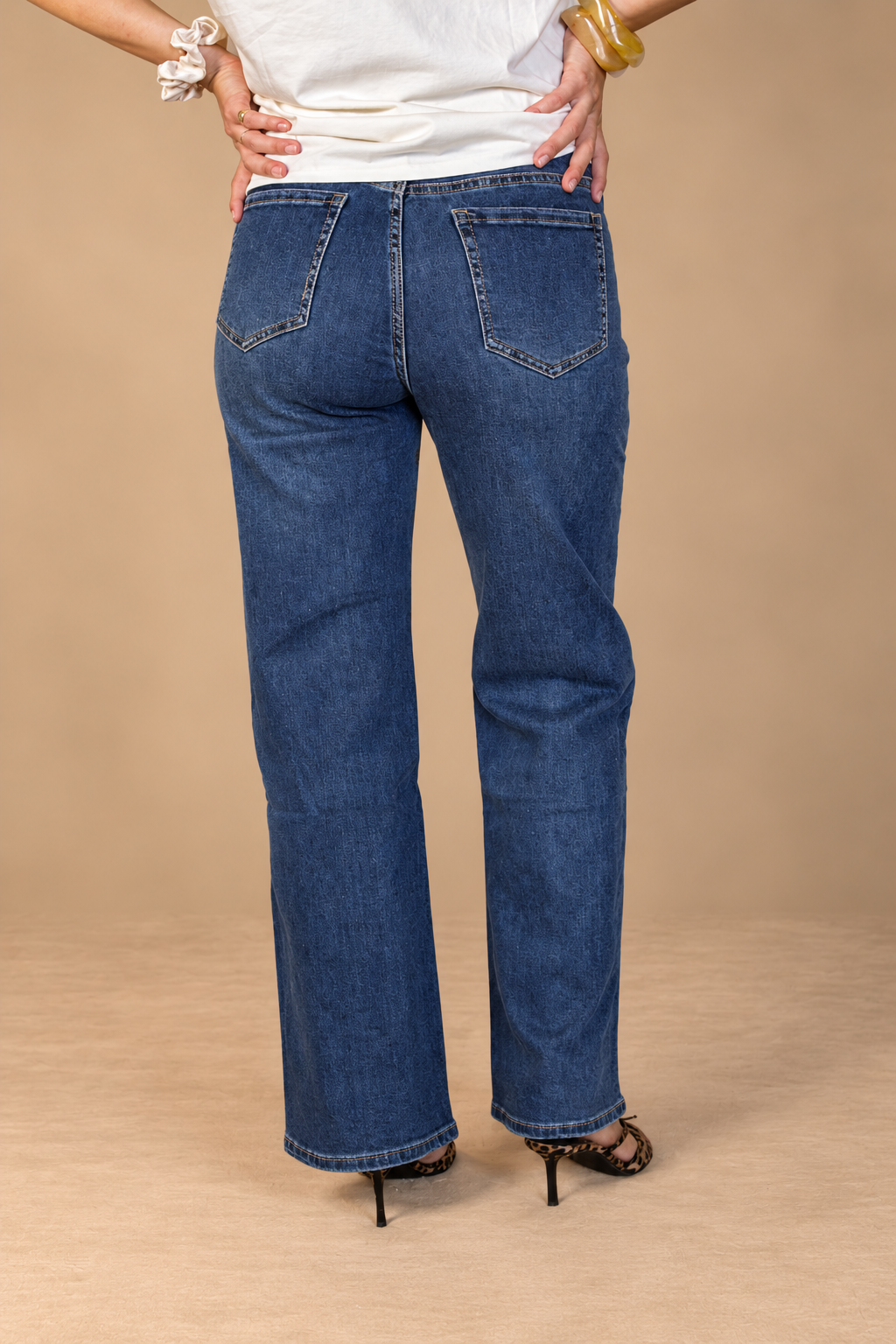 Jean taille haute à strass – Bleu jeans