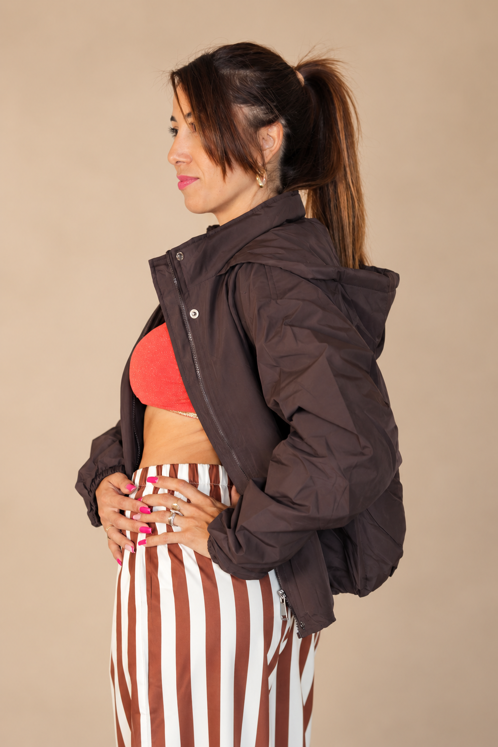 Veste bombers fine à capuche– Femme