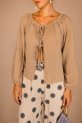 Blouse beige aux épaules dénudées en coton – Femme