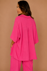 Chemise oversize en gaze de coton rose fuchsia – Femme