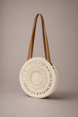Sac de plage rond en raphia tressé