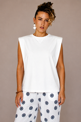 T-shirt blanc à épaulettes en coton – Femme