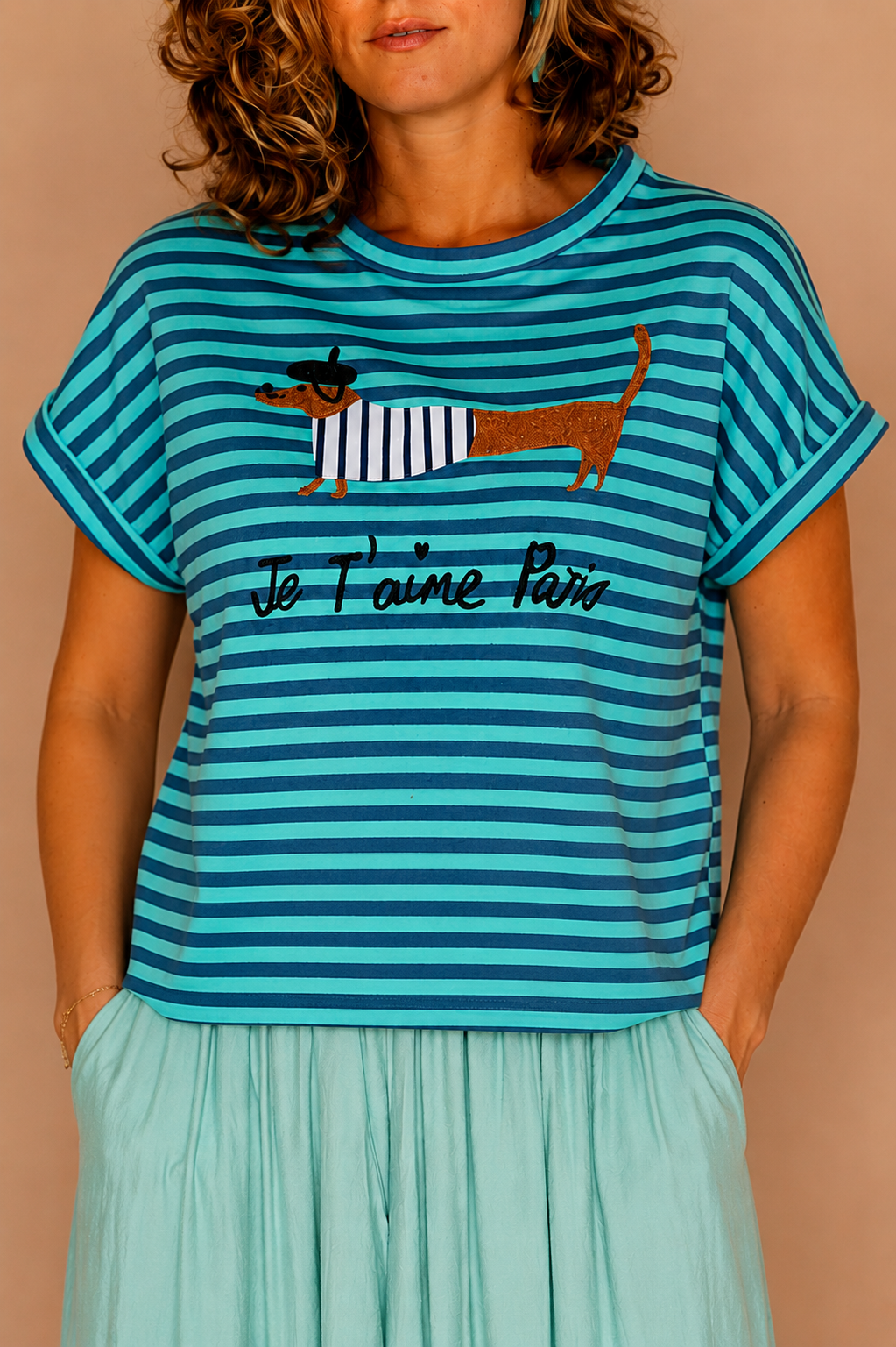 T-shirt rayé « Je t’aime Paris » – Femme